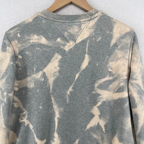 TOMMY HILFIGER Sweatshirt Adult S Terry Vintage Fit Tie Dye Bleach Washed Gray - Picture 7 of 11